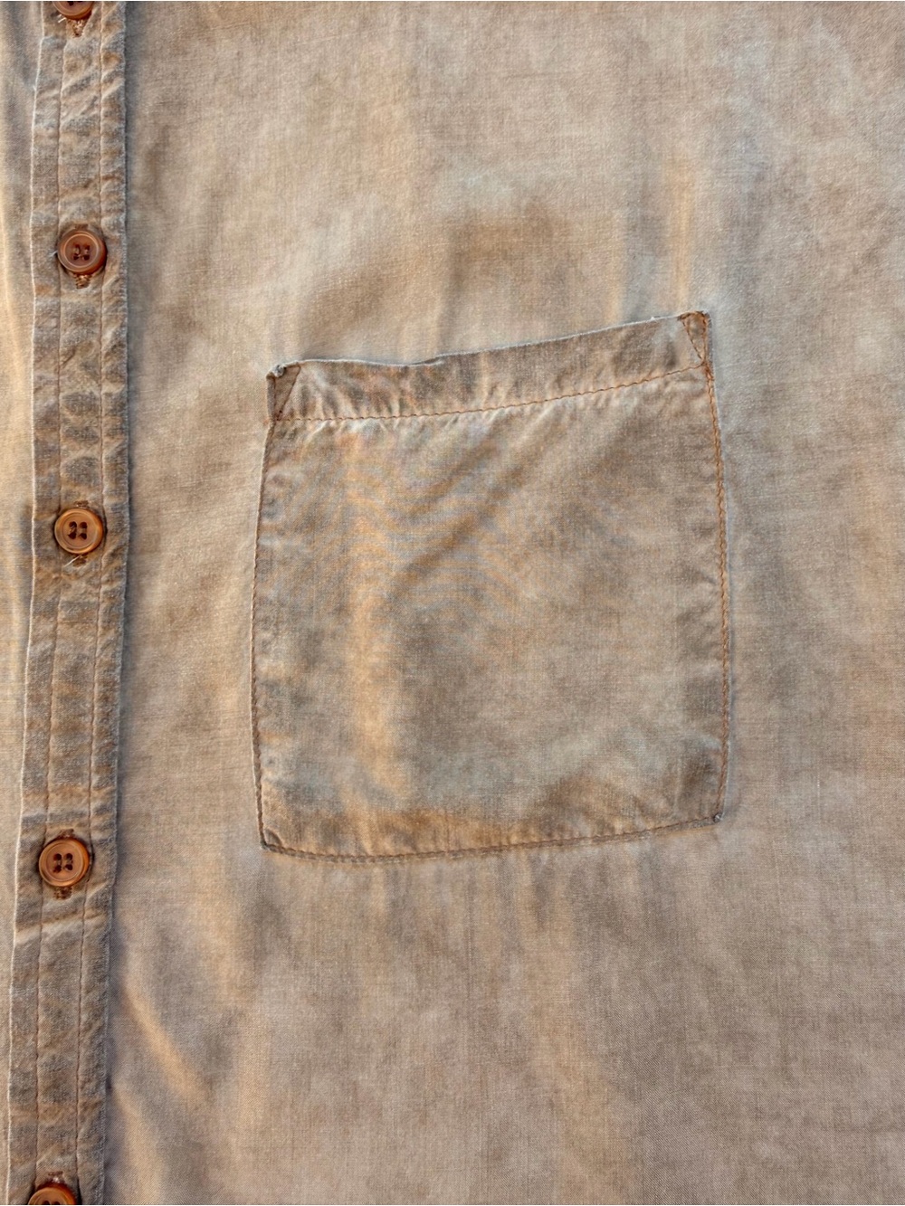 Velvet Heart Distressed Tan Short Sleeve Button Front Blouse ~ Women’s M - Picture 4 of 7